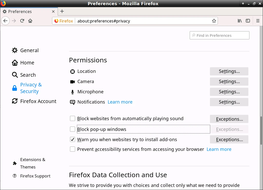 Firefox 设置 - Permissions